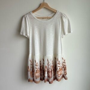 Altar'd State Cream Babydoll Peplum Tunic Floral Tulle Mesh Top T-Shirt Size S